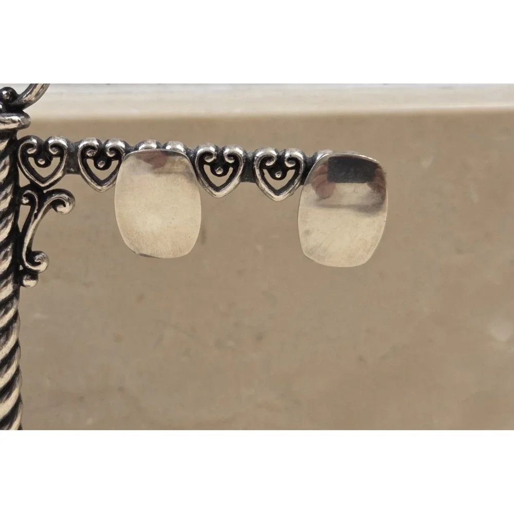 Vintage Sterling Silver Mirrored Clip-On Earrings SU 925‎